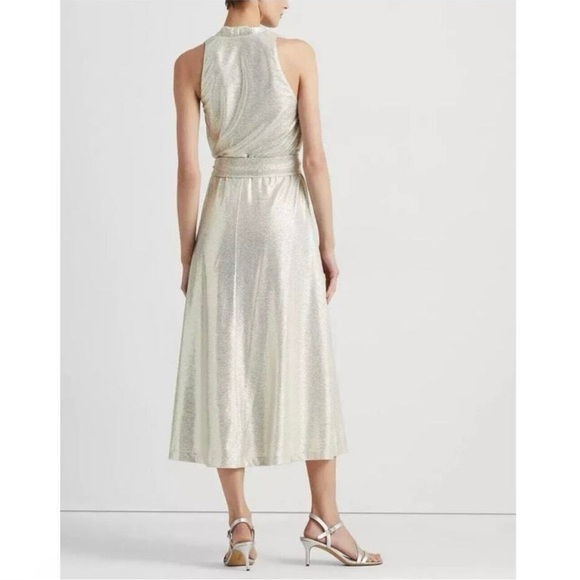 EUC Lauren Ralph Lauren Metallic Jersey Faux Wrap Midi Dress Size 6 - Picture 2 of 9